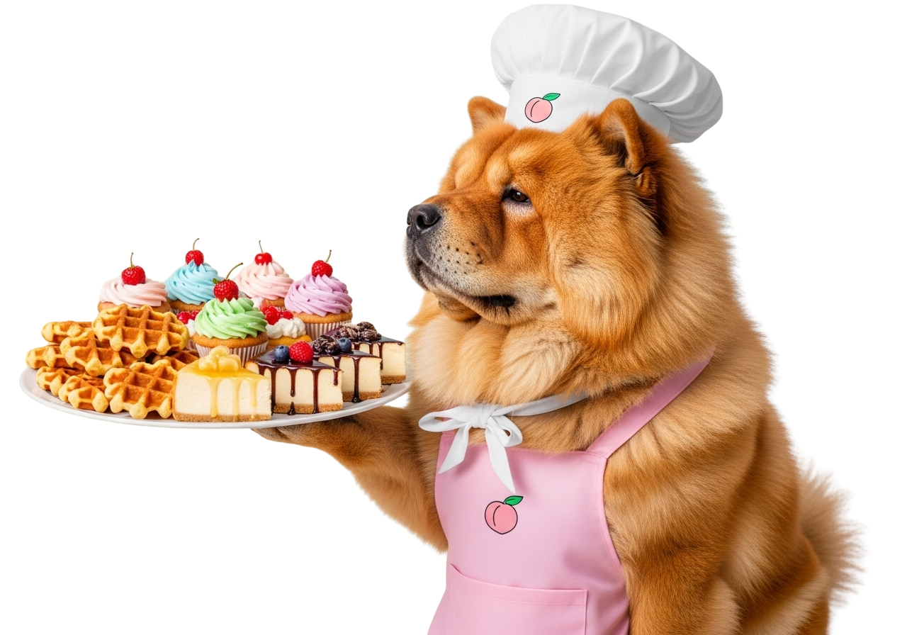 Dei el chow chow pastelero sosteniendo un whisk